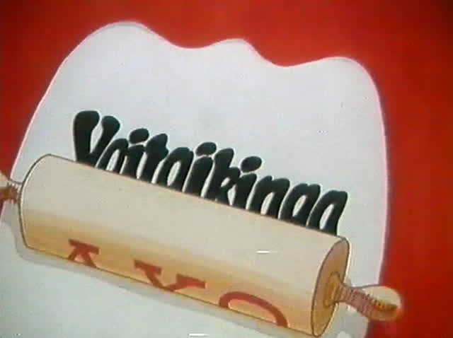 A rolling pin marked AXO passes over the lettering, flattening the words beneath it